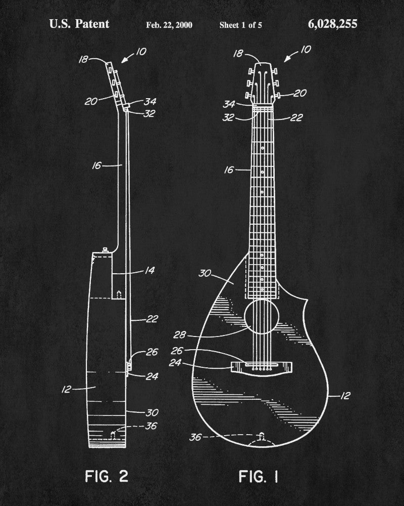 Guitar Patent Print Musical Instrument Blueprint Guitar Poster