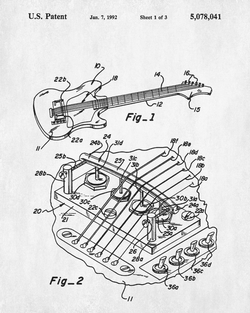 Guitar Blueprint Guitar Poster Musical Instrument Patent Print