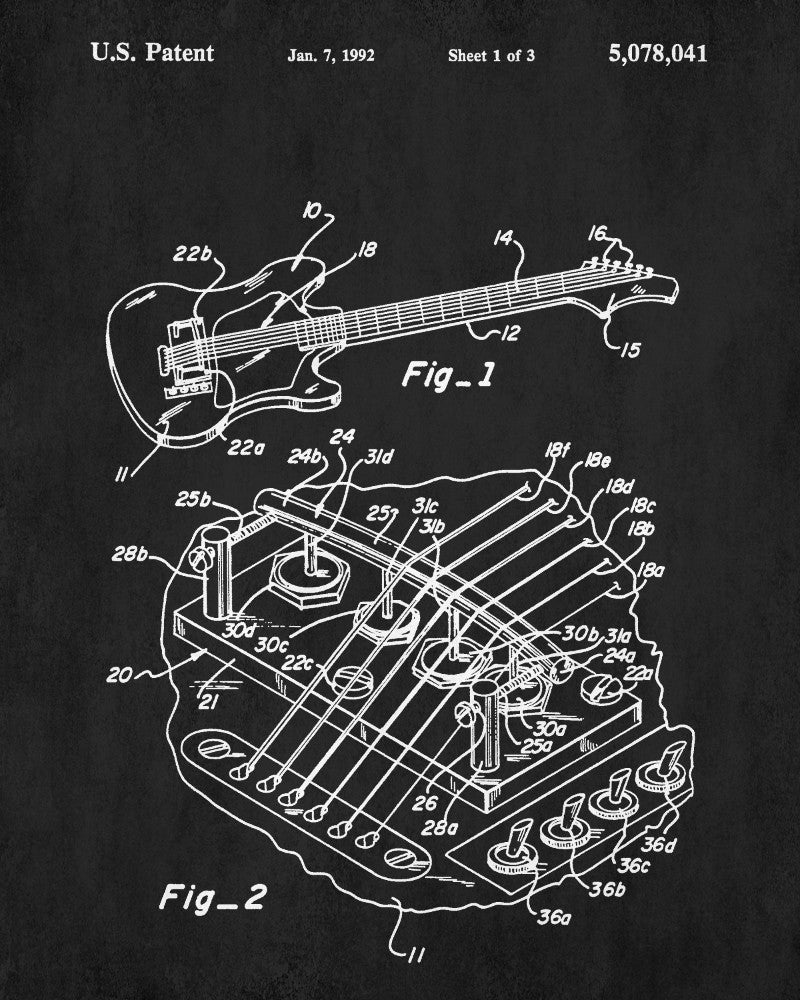 Guitar Blueprint Guitar Poster Musical Instrument Patent Print