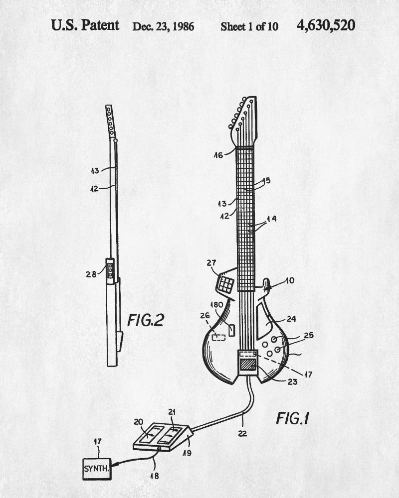 Guitar Blueprint Guitar Patent Print Musical Instrument Poster