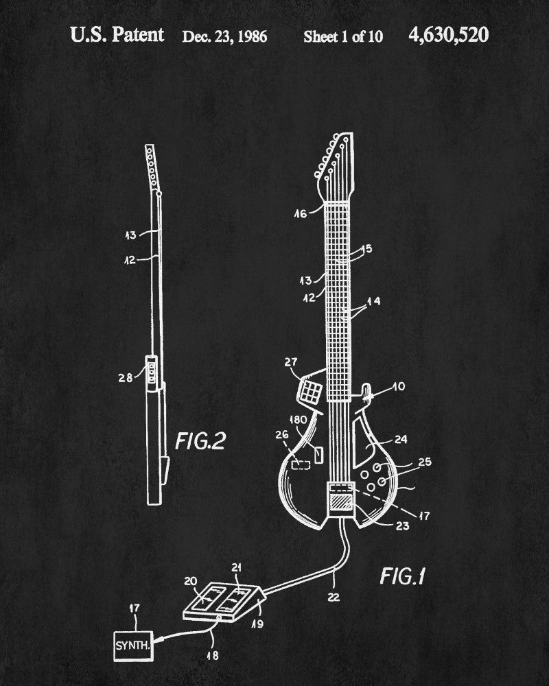 Guitar Blueprint Guitar Patent Print Musical Instrument Poster