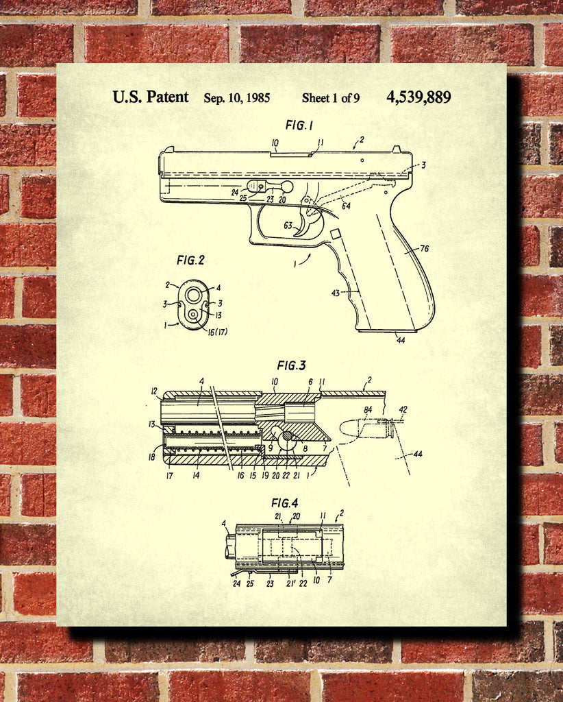 Glock Patent Print Handgun Blueprint Shooting Poster - OnTrendAndFab