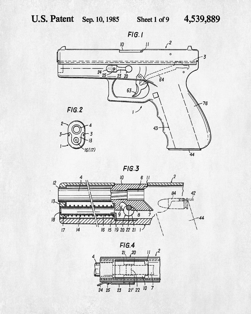 Glock Patent Print Handgun Blueprint Shooting Poster - OnTrendAndFab