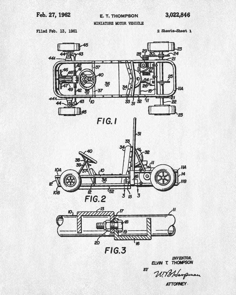 Gokarting Patent Print Racing Blueprint Track Car Poster