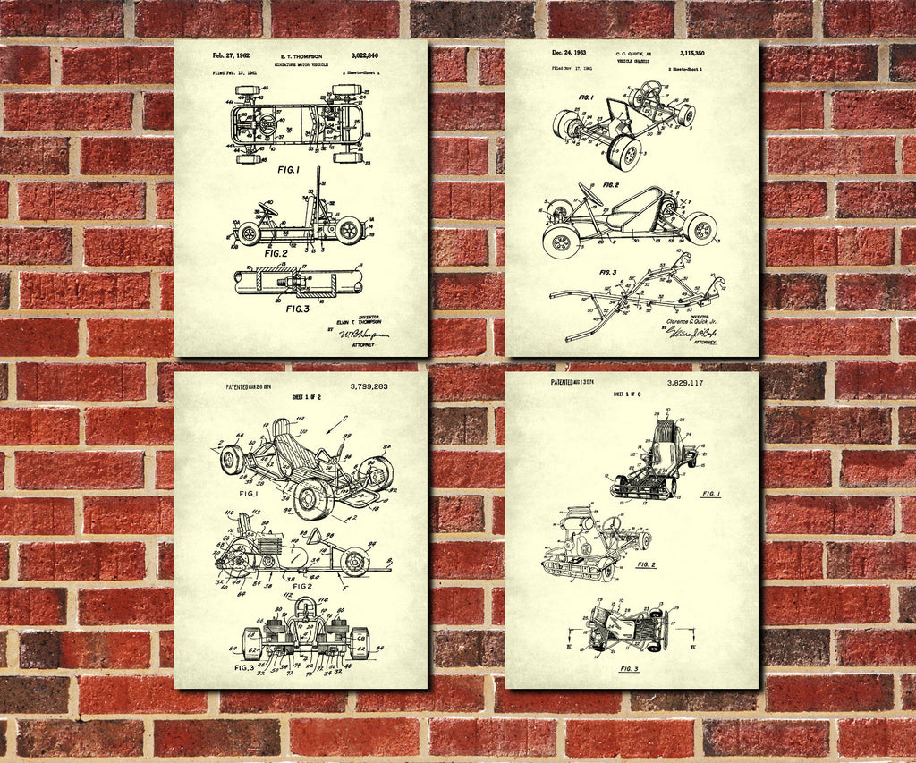 Go-Kart Patent Prints Set of 4 Karting Blueprint Posters