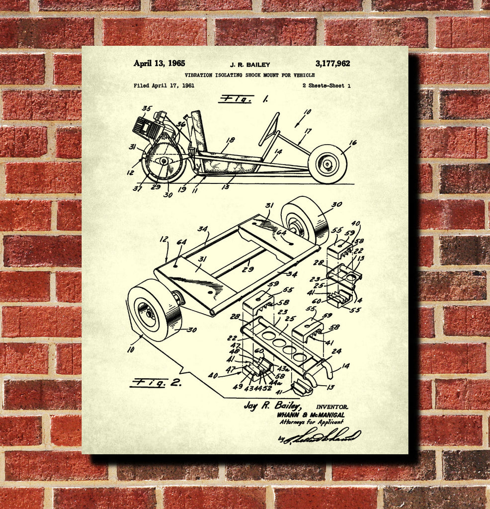 Go Kart Patent Print Racing Blueprint Track Car Shock Mount Poster