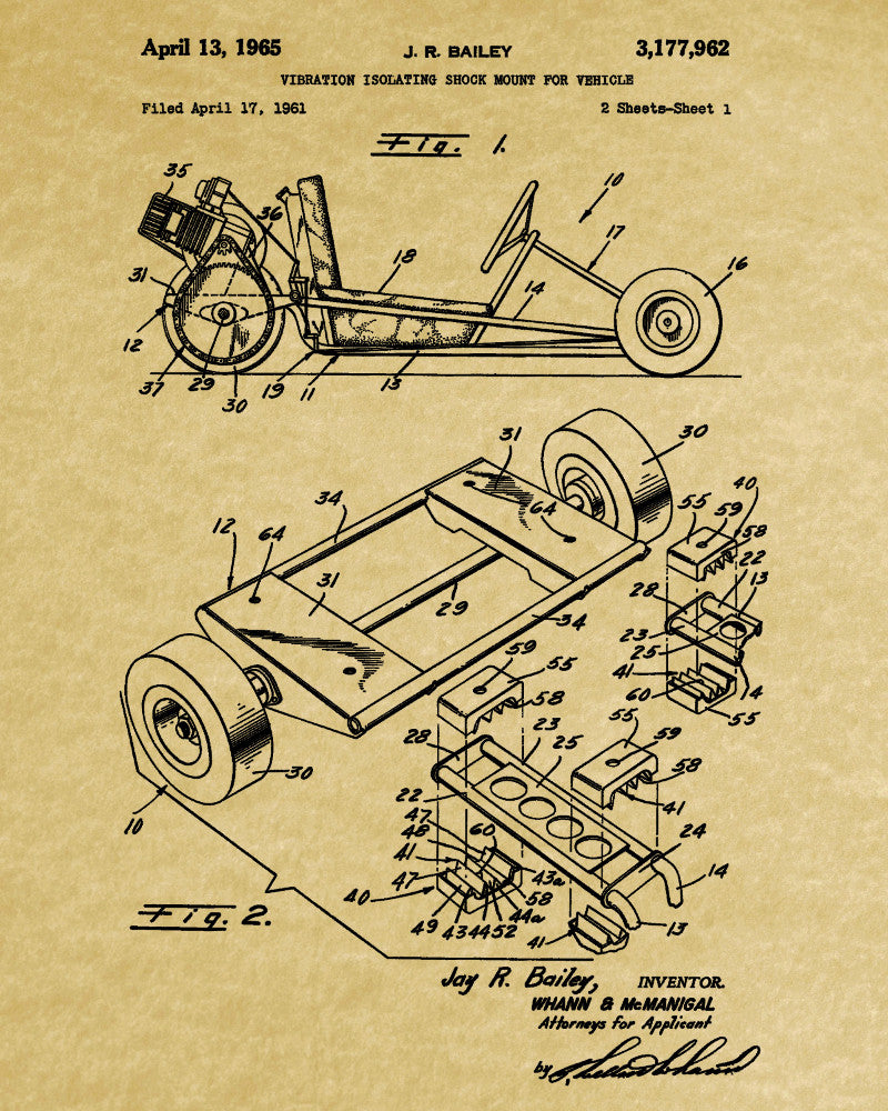 Go Kart Patent Print Racing Blueprint Track Car Shock Mount Poster