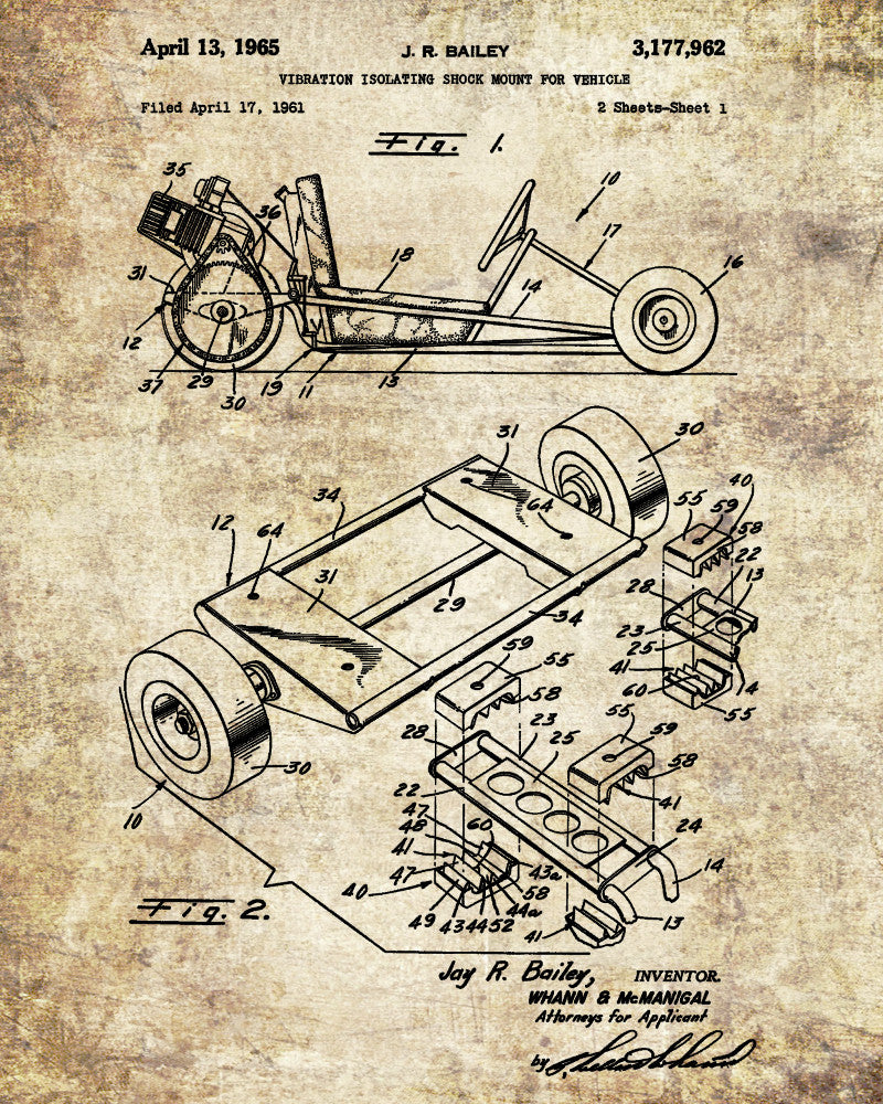 Go Kart Patent Print Racing Blueprint Track Car Shock Mount Poster
