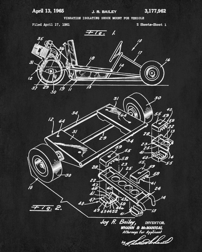 Go Kart Patent Print Racing Blueprint Track Car Shock Mount Poster