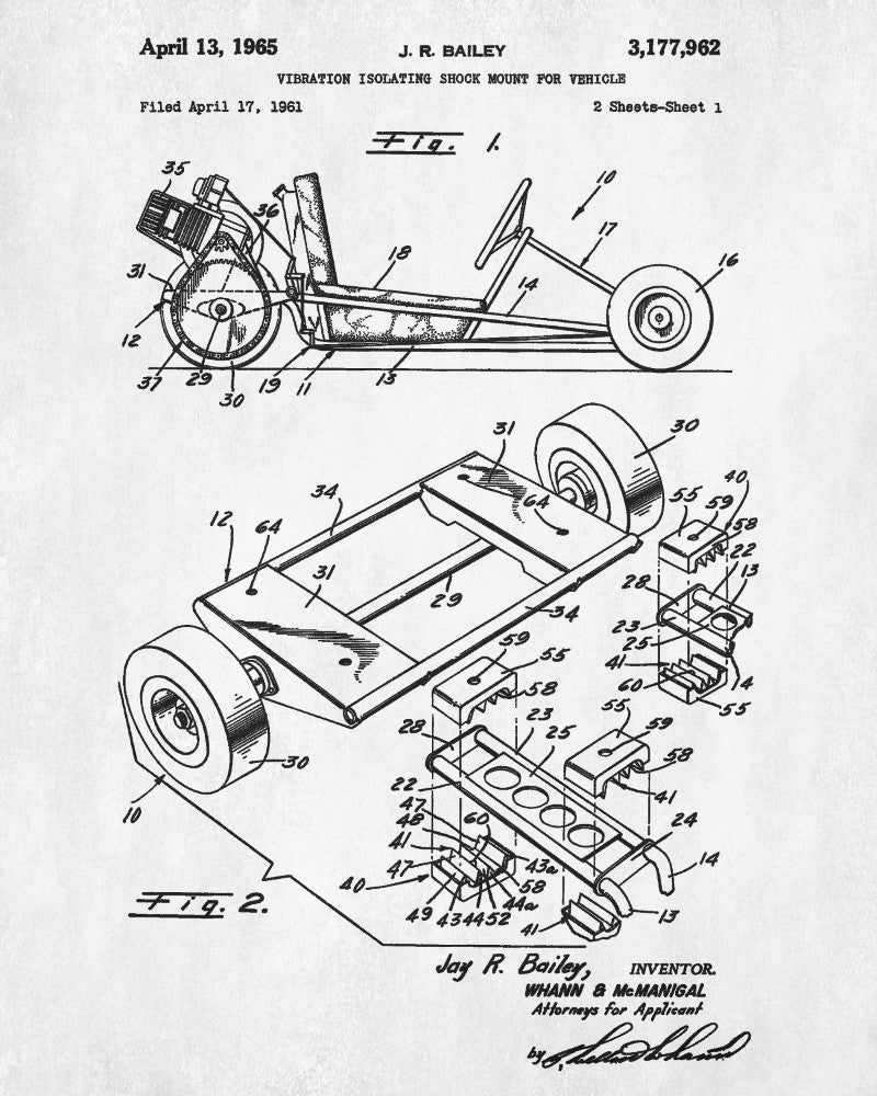 Go Kart Patent Print Racing Blueprint Track Car Shock Mount Poster