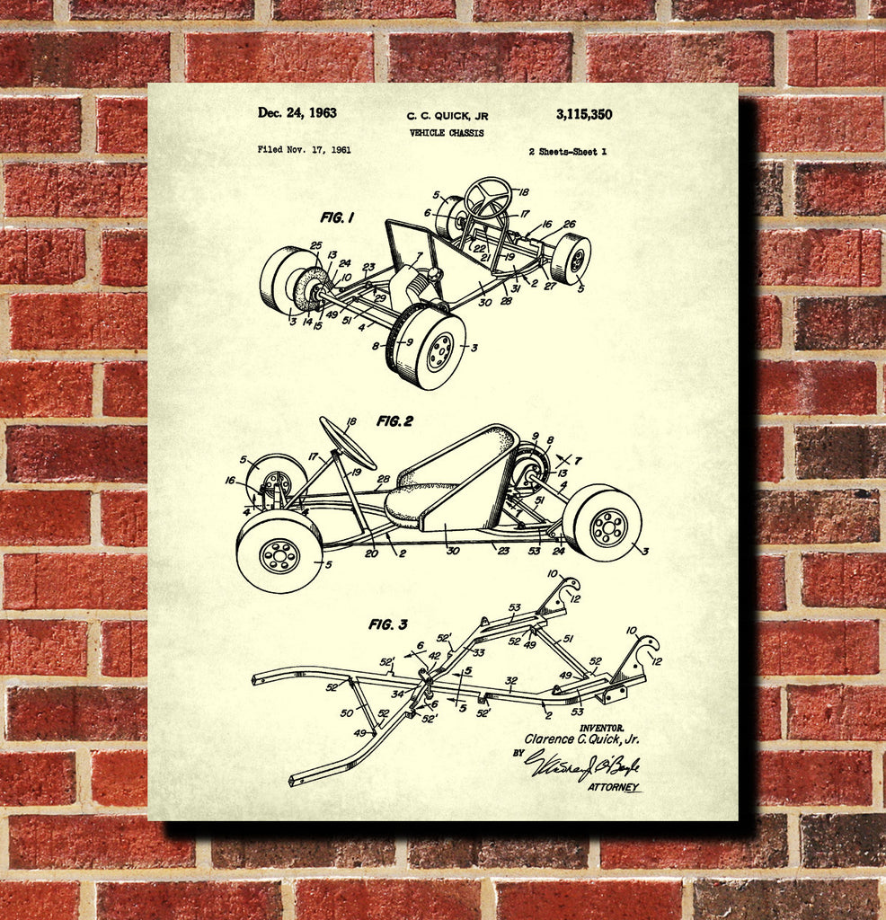 Go Kart Patent Print Track Car Poster Racing Blueprint