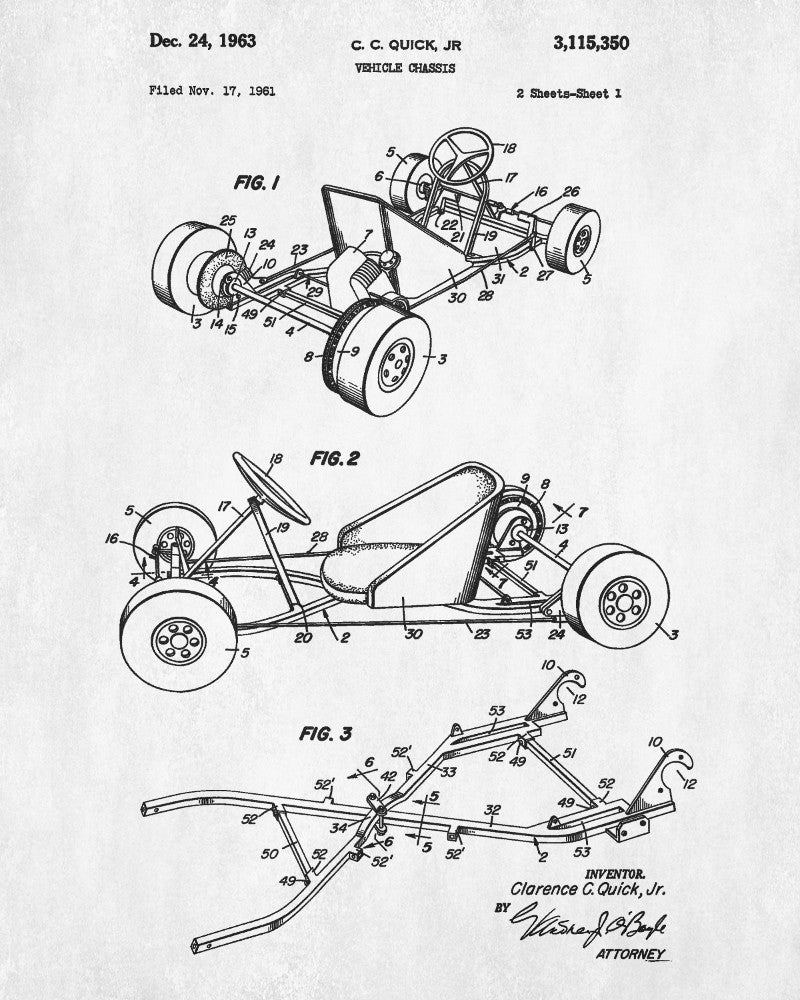 Go Kart Patent Print Track Car Poster Racing Blueprint