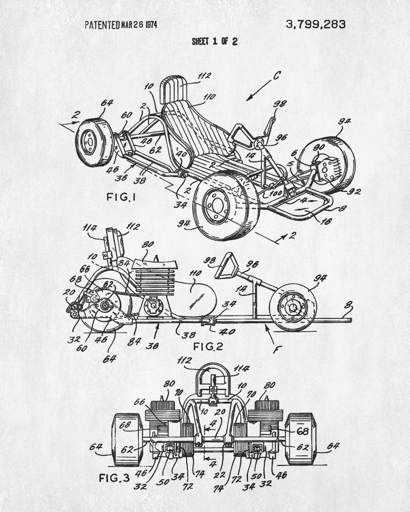 Go Kart Patent Print Racing Blueprint Track Car Poster 