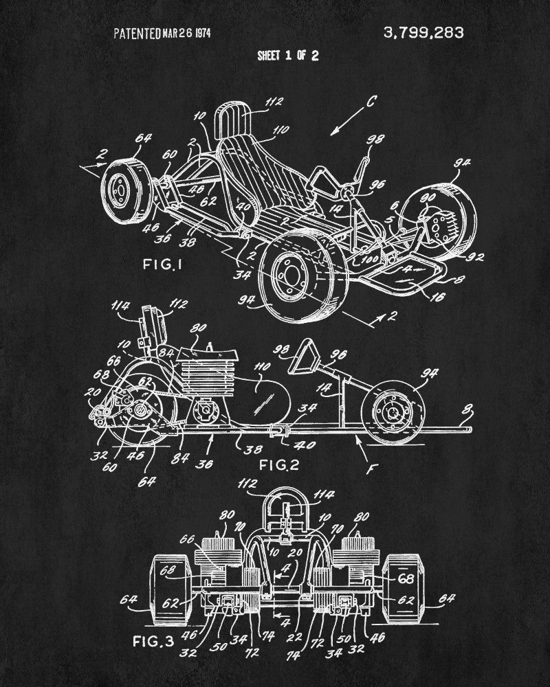 Go Kart Patent Print Racing Blueprint Track Car Poster 
