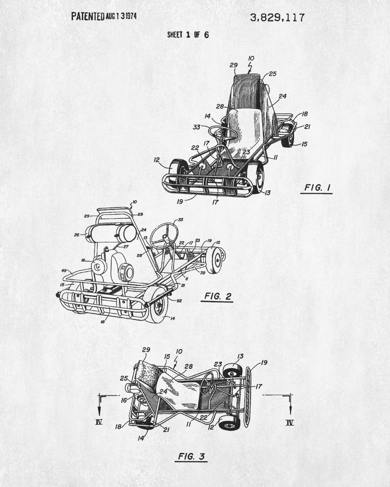 Gokart Patent Print Racing Blueprint Track Car Poster