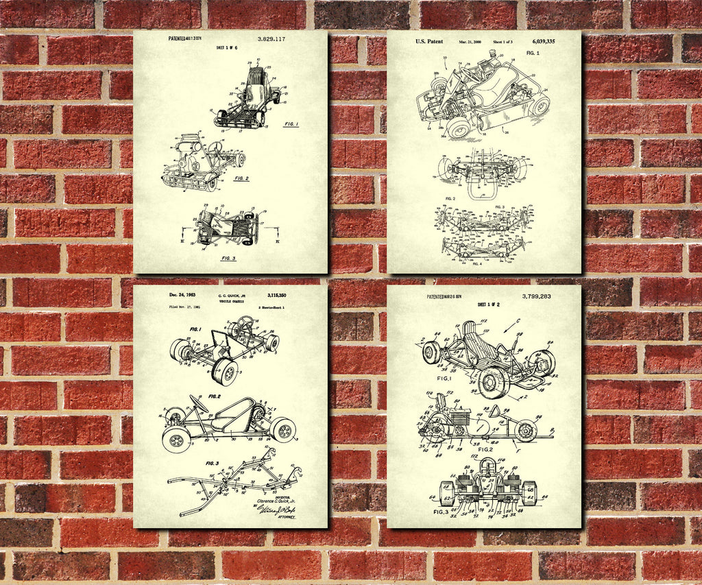 Go Kart Patent Prints Set of 4 Karting Blueprint Posters