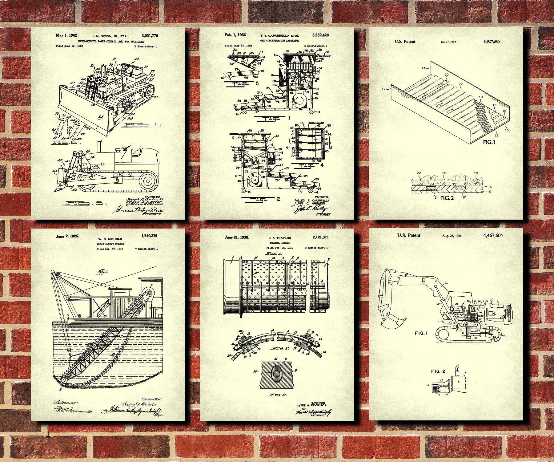 Mining Equipment Patent Prints Set 6 Gold Rush Posters
