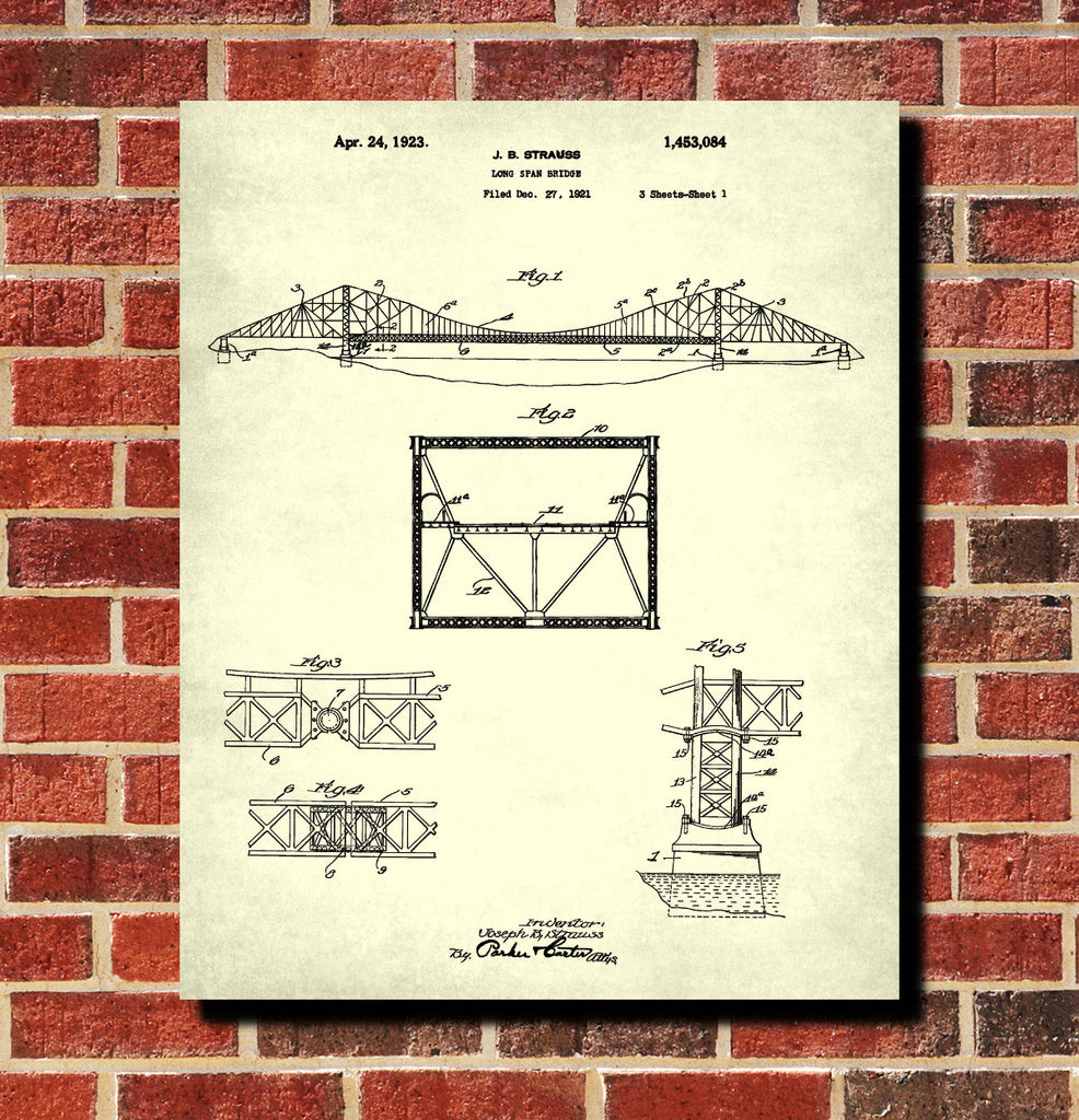 Golden Gate Bridge Patent Print Suspension Bridge Blueprint