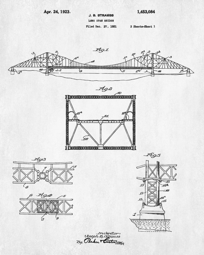 Golden Gate Bridge Patent Print Suspension Bridge Blueprint – GalleryThane