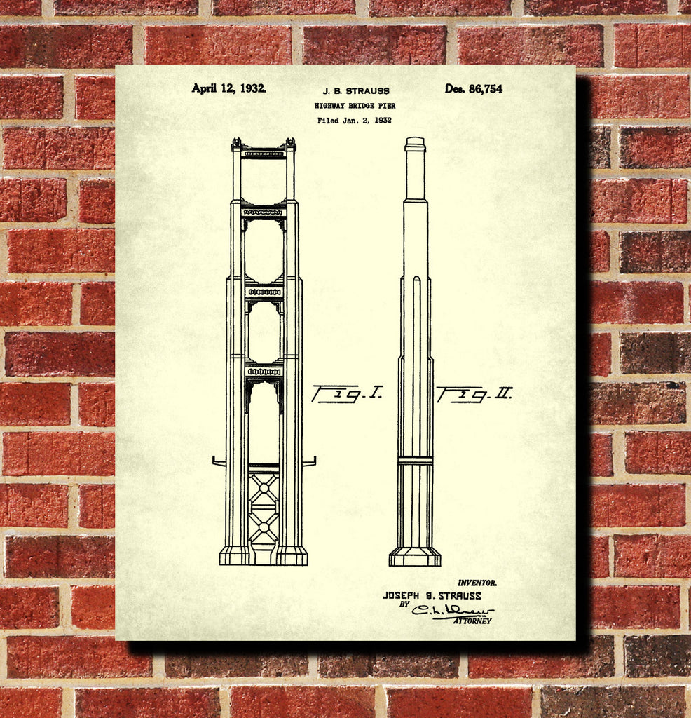 Golden Gate Bridge Patent Print Suspension Bridge Blueprint