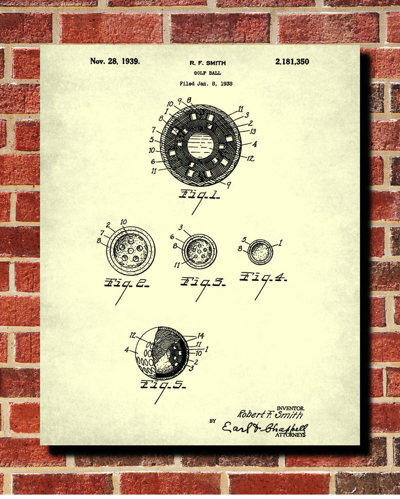 Golf Ball Patent Print Golfer Blueprint Golfing Poster - OnTrendAndFab