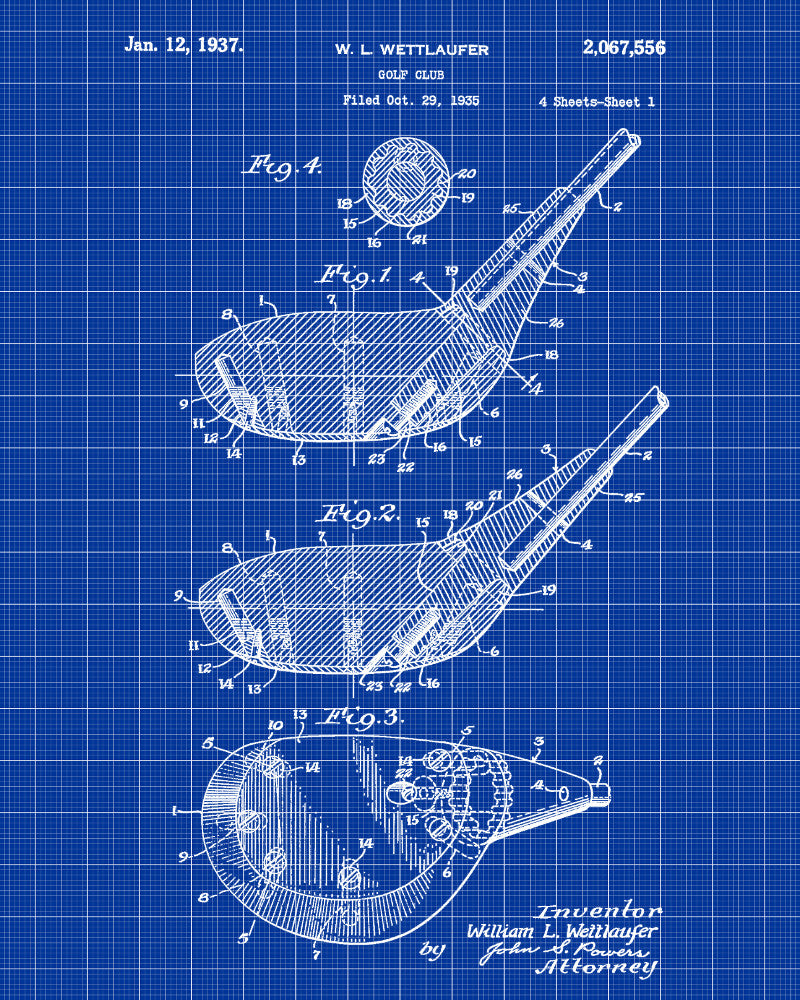 Golf Club Patent Print Golfer Wall Art Golfing Poster