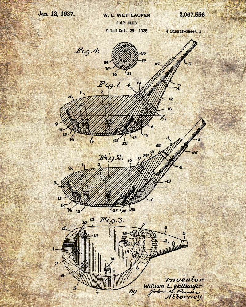 Golf Club Patent Print Golfer Wall Art Golfing Poster