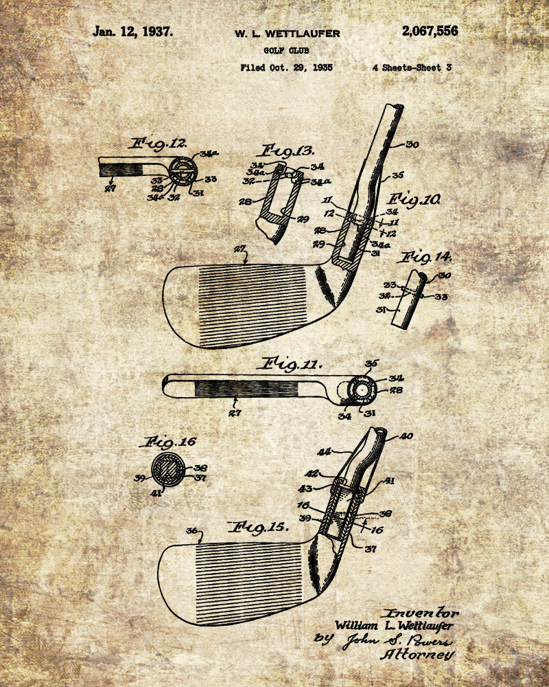 Golf Club Patent Print Golfer Wall Art Golfing Poster