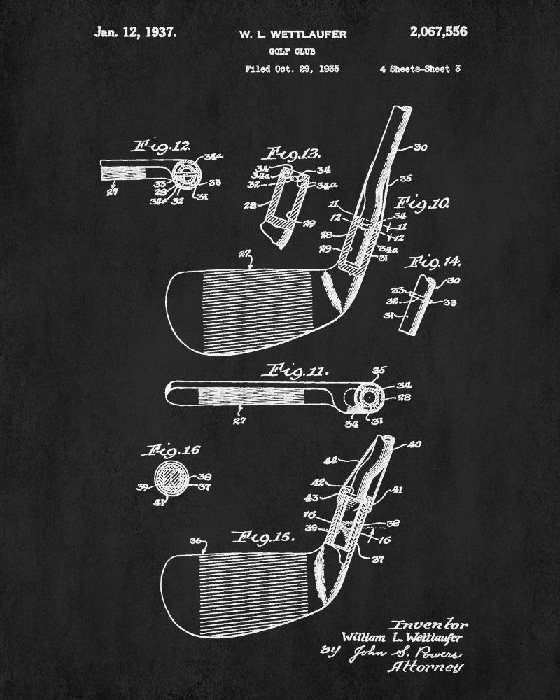 Golf Club Patent Print Golfer Wall Art Golfing Poster