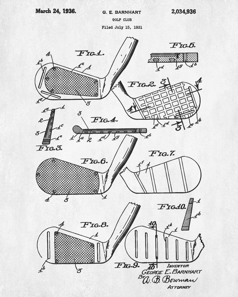 Copy of Golf Club Patent Print Golfing Blueprint Golfer Poster Wall Art