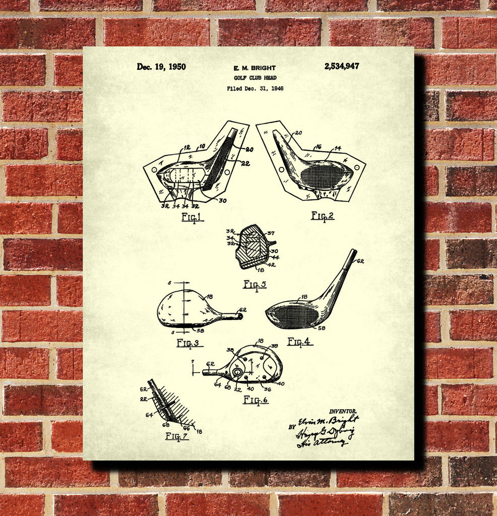 Golf Club Blueprint Golfing Patent Print Golfer Poster Wall Art
