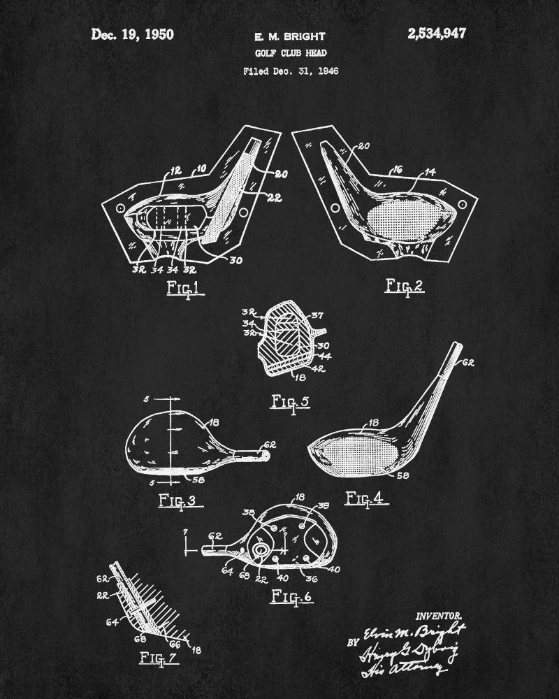 Golf Club Blueprint Golfing Patent Print Golfer Poster Wall Art