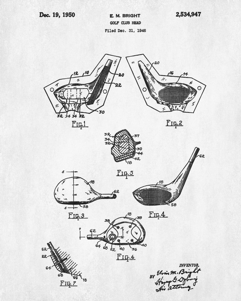 Golf Club Blueprint Golfing Patent Print Golfer Poster Wall Art