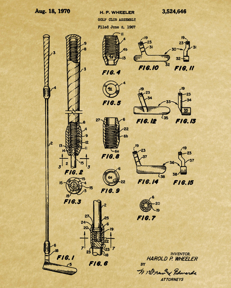 Golf Club Patent Print Golfer Wall Art Golfing Poster