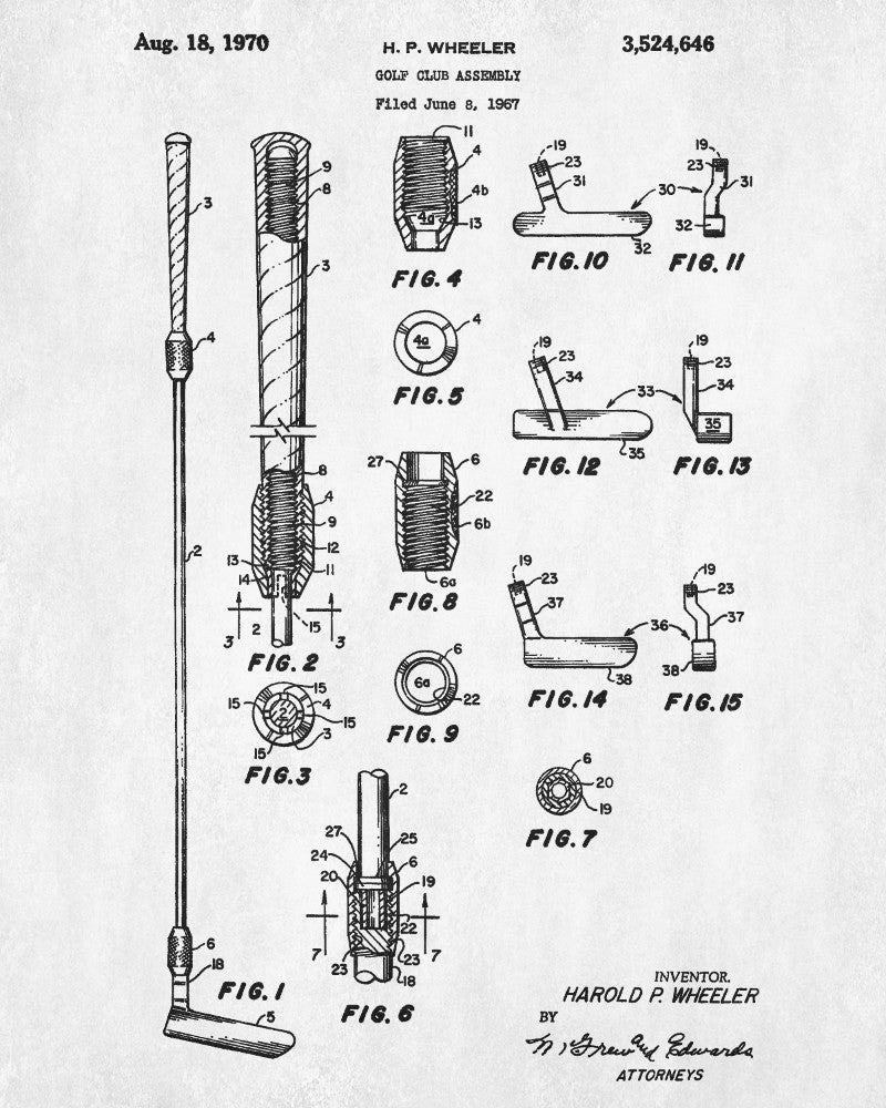 Golf Club Patent Print Golfer Wall Art Golfing Poster