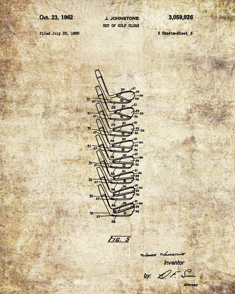 Golf Club Patent Print Golfer Wall Art Golfing Poster