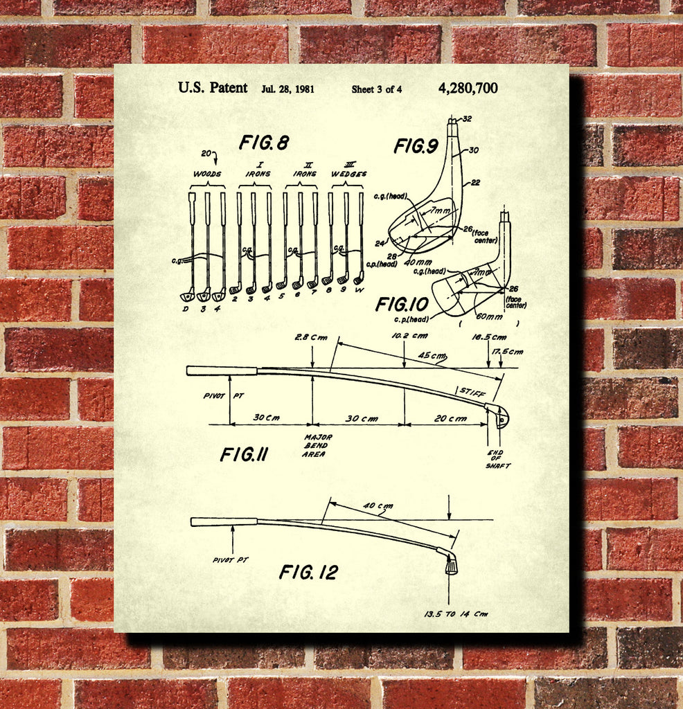 Golf Club Patent Print Golfer Wall Art Golfing Poster