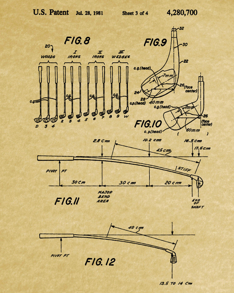 Golf Club Patent Print Golfer Wall Art Golfing Poster