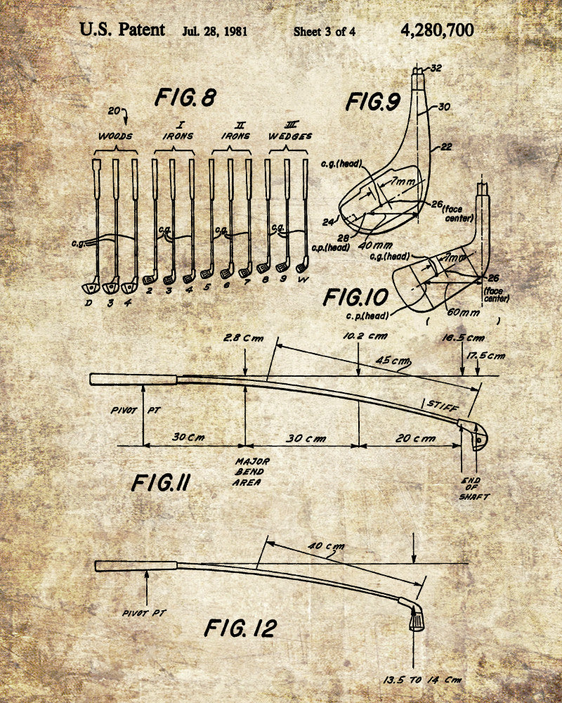 Golf Club Patent Print Golfer Wall Art Golfing Poster