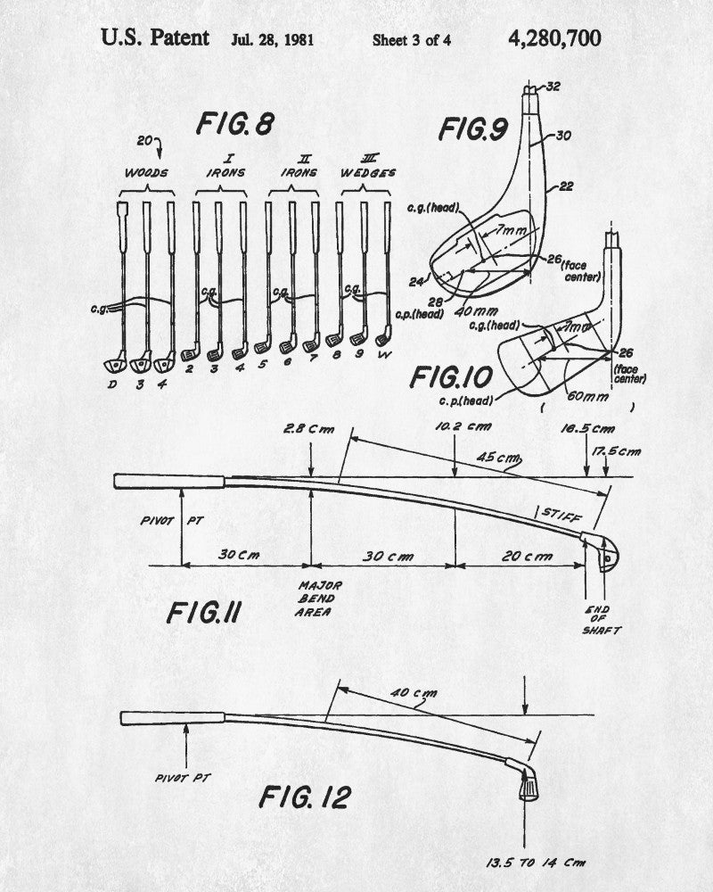 Golf Club Patent Print Golfer Wall Art Golfing Poster