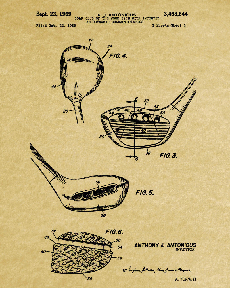 Golf Club Patent Print Golfer Wall Art Golfing Poster