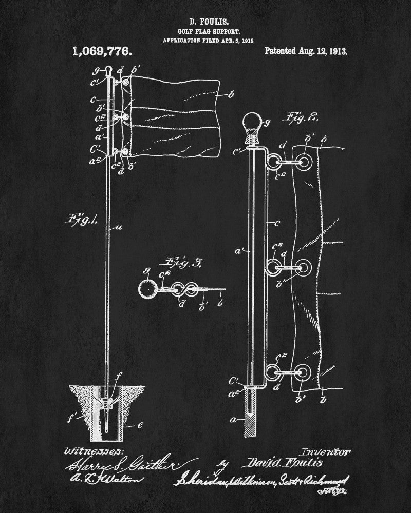 Golf Flag Patent Print Golfing Blueprint Golfer Poster