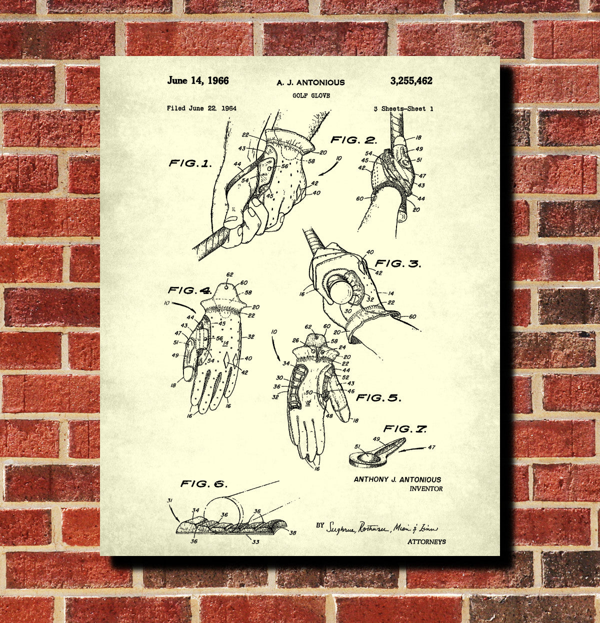 Golf Glove Patent Print Golfing Gift Golfer Poster