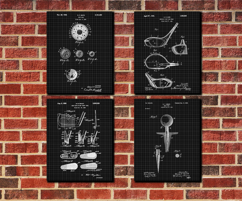 Golf Patent Prints Golfing Wall Art Golfer Posters Set 4