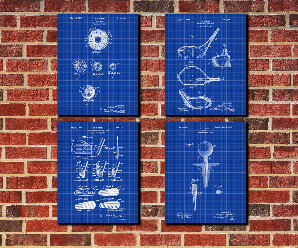 Golf Patent Prints Golfing Wall Art Golfer Posters Set 4