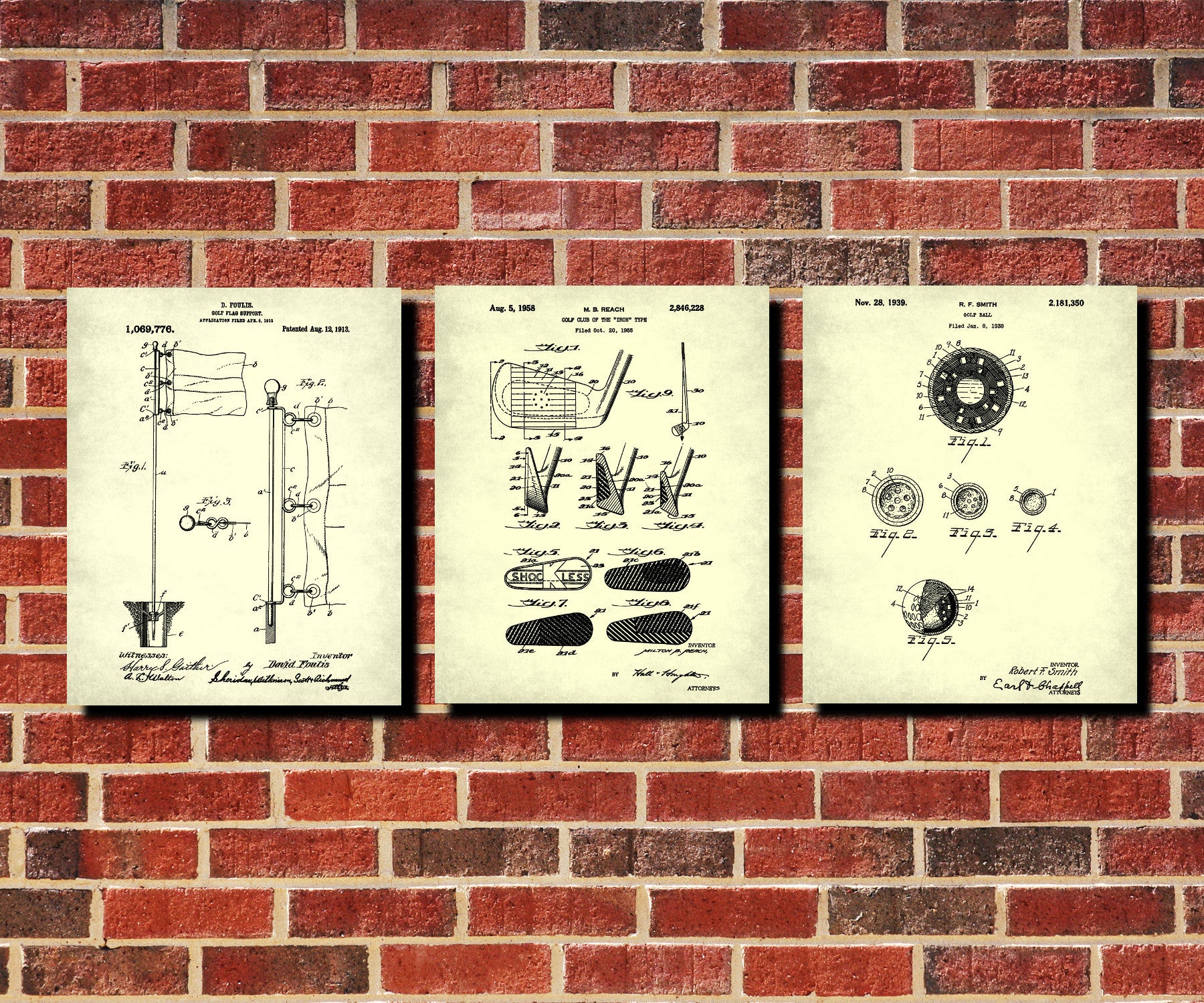 Golf Patent Prints Set 3 Golfing Posters Golfer Blueprints