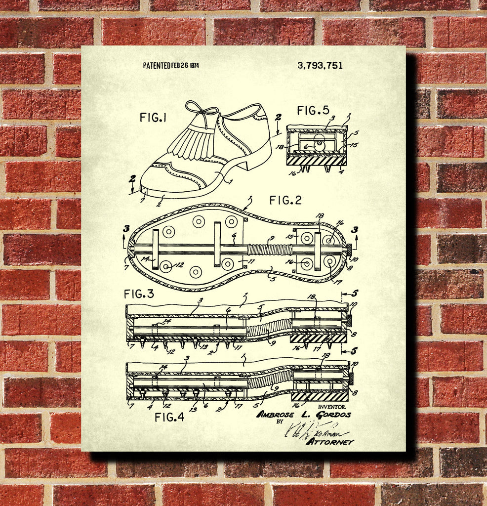 Golfing Shoes Patent Print Golf Gift Golfer Poster
