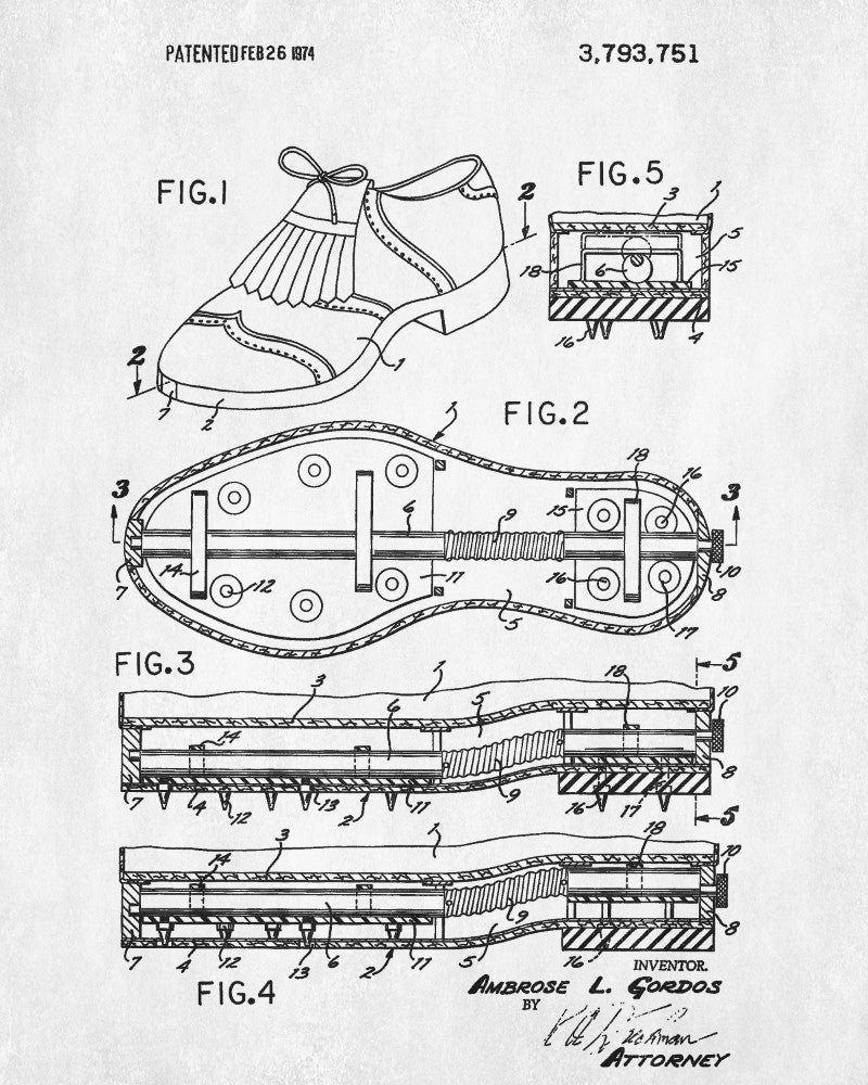 Golfing Shoes Patent Print Golf Gift Golfer Poster