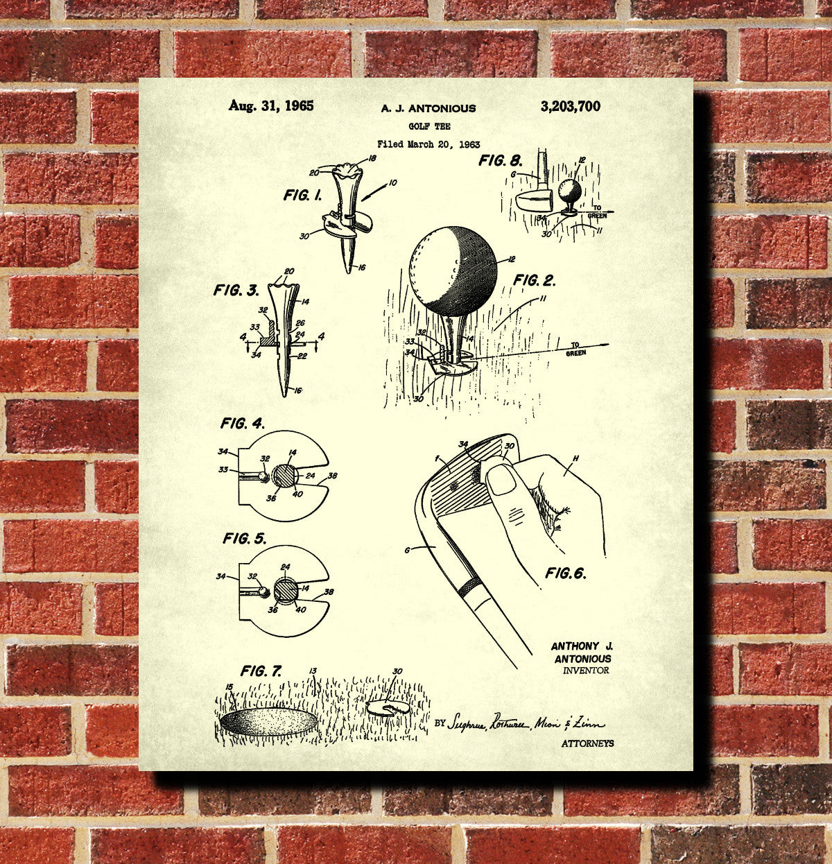 Golf Tee Patent Print Golfing Gift Golfer Poster