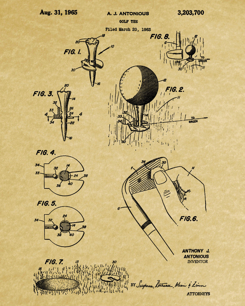 Golf Tee Patent Print Golfing Gift Golfer Poster